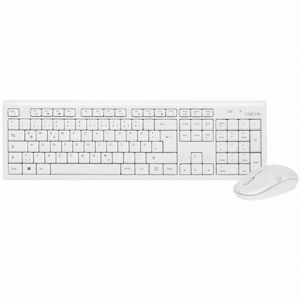 LogiLink Tastatur Maus Kombination Funk, Standard, Kabellos, USB, Weiß, Maus enthalten