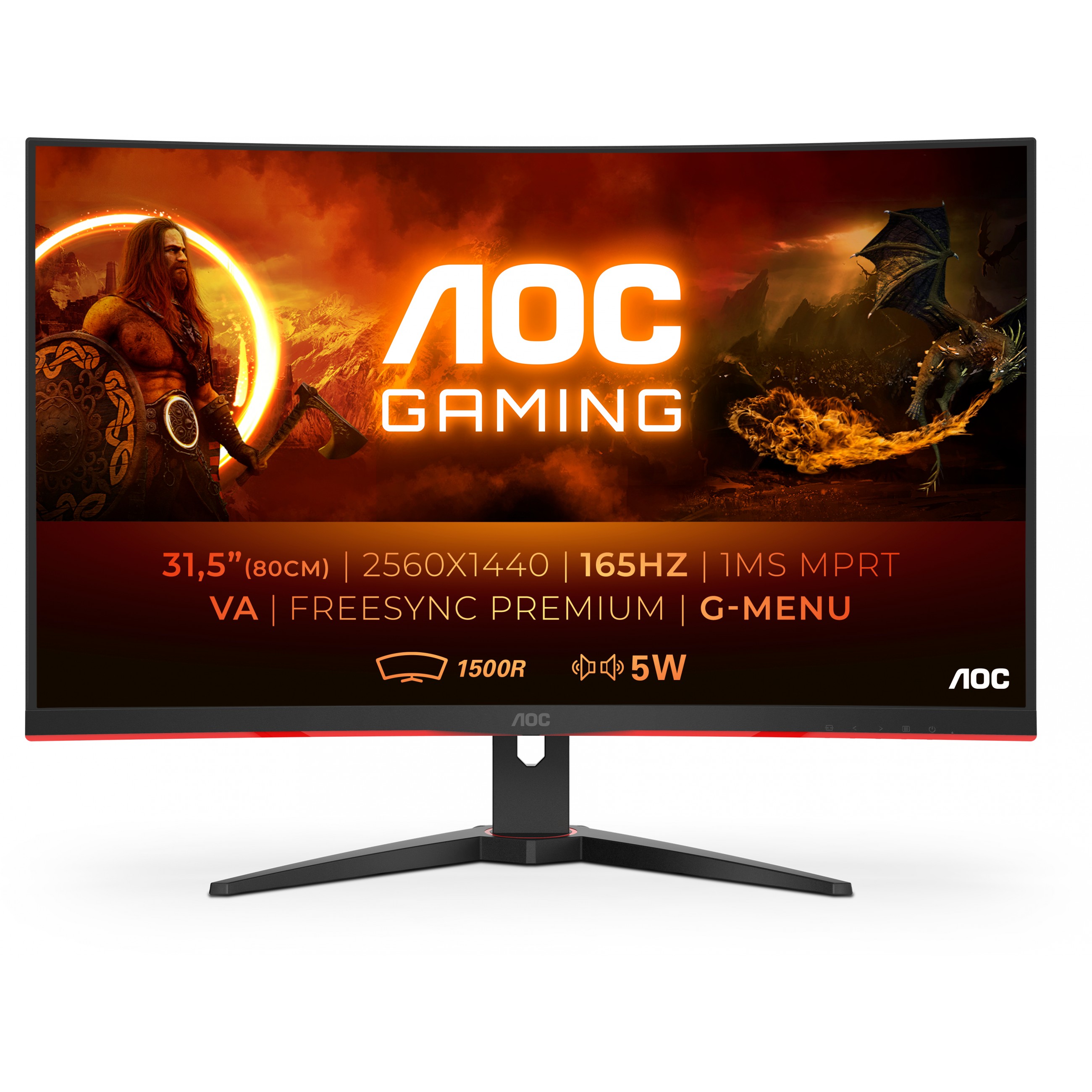 AOC G2 CQ32G2SE/BK, 80 cm (31.5"), 2560 x 1440 Pixel, 2K Ultra HD, LED, 1 ms, Schwarz, Rot