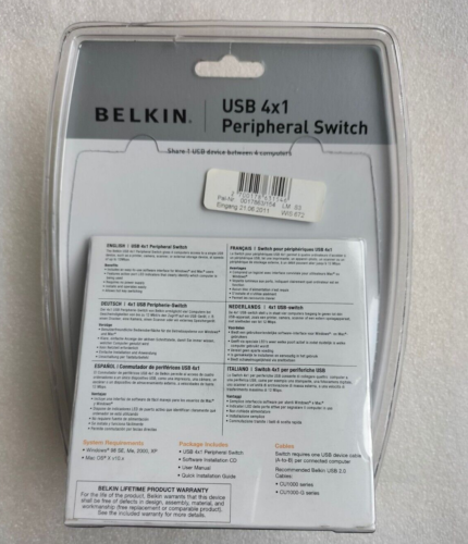 Belkin USB Type-B 4x1 Peripheral Switch wie NEU OVP FRU: f1u401 Schwarz