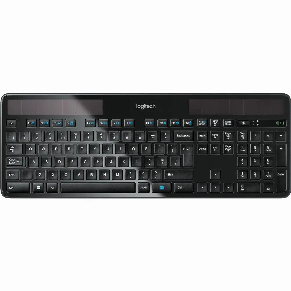 Logitech Wireless Solar Keyboard K750, Volle Größe (100%), Kabellos, RF Wireless, QWERTZ, Schwarz
