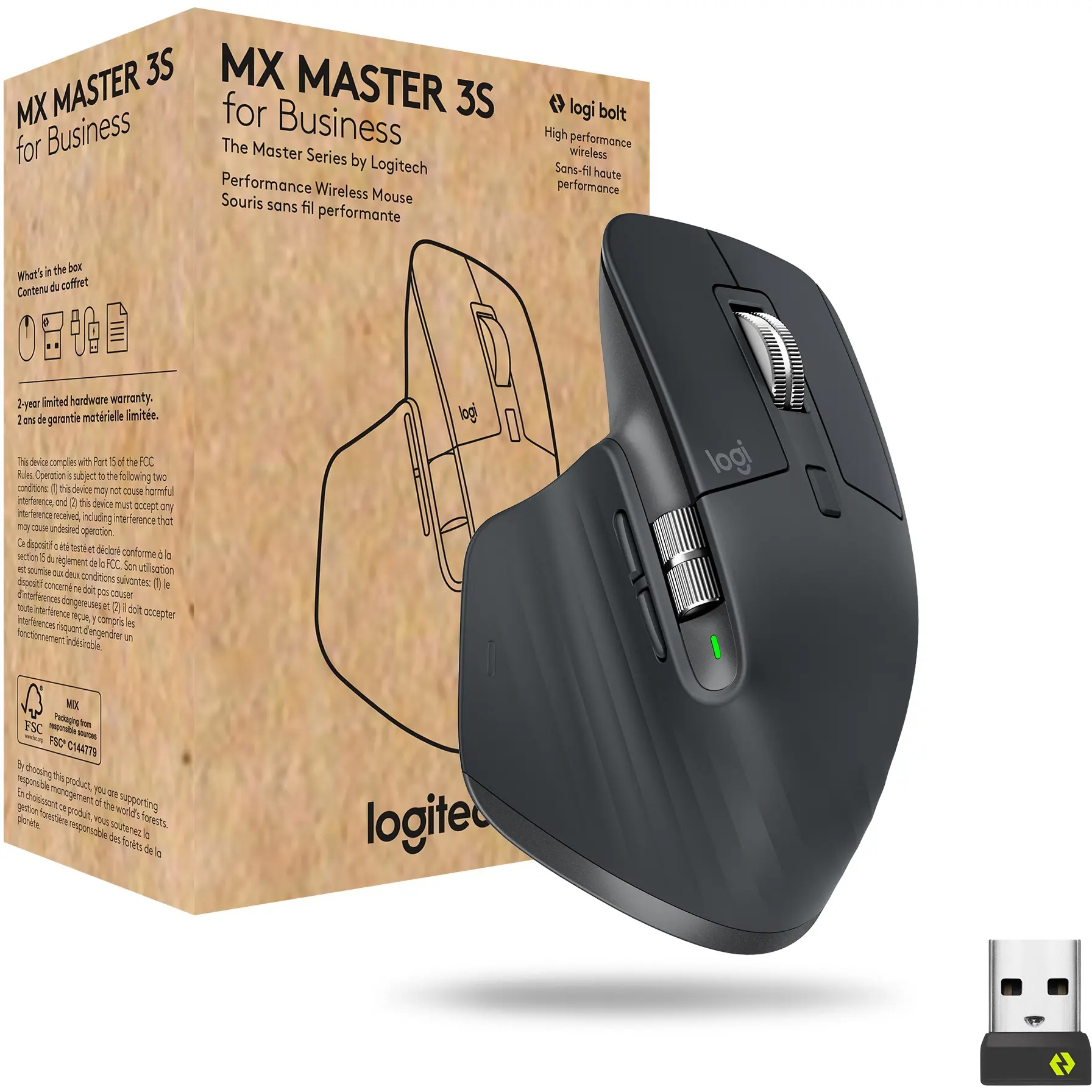 Logitech MX Master 3s for Business, rechts, Laser, RF Wireless + Bluetooth, 8000 DPI, Graphit