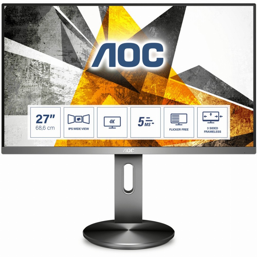 AOC 90 Series U2790PQU, 68,6 cm (27 Zoll), 3840 x 2160 Pixel, 4K Ultra HD, LED, 5 ms, Grau