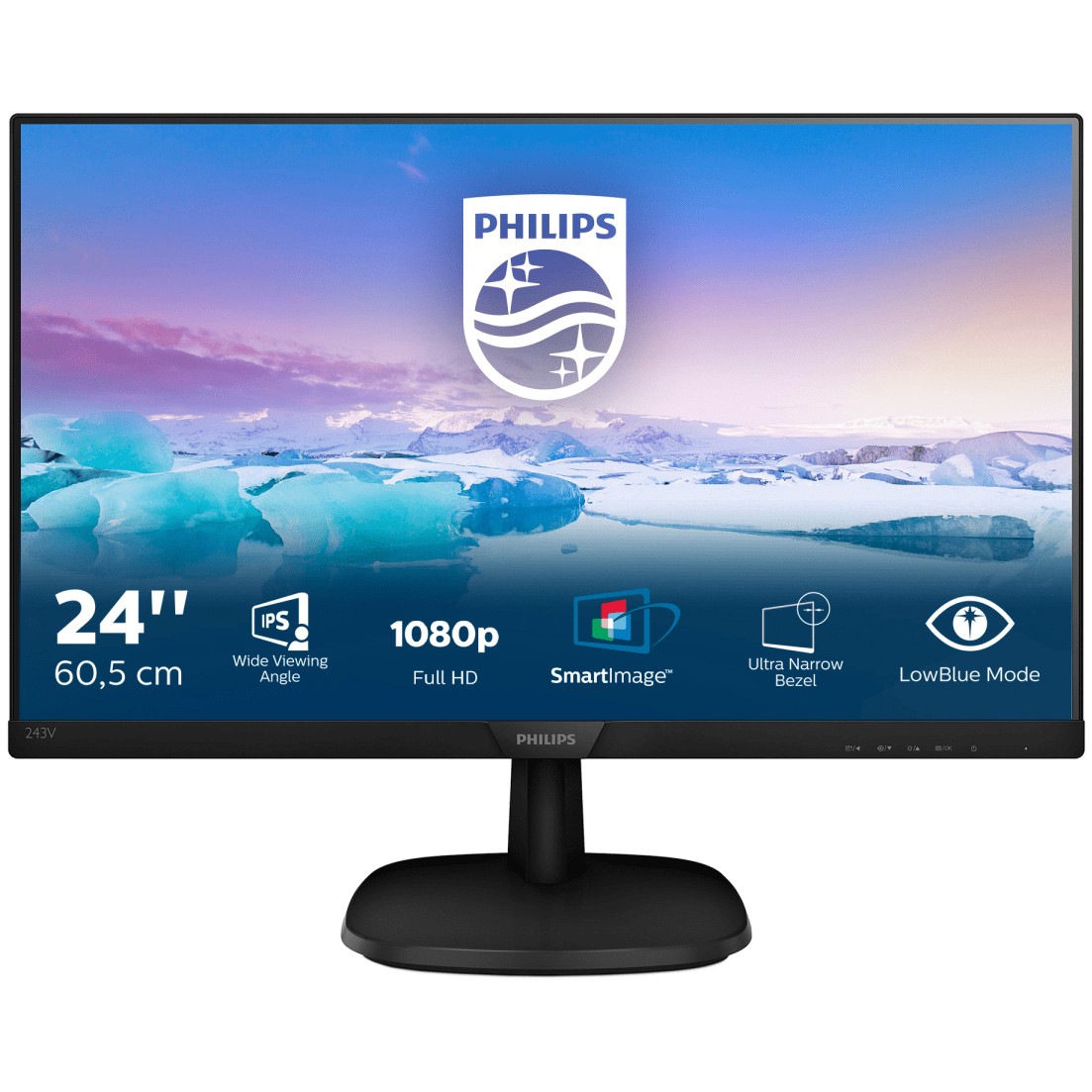 Philips V Line Full-HD-LCD-Monitor 243V7QDSB/00, 60,5 cm (23.8 Zoll), 1920 x 1080 Pixel, Full HD, LED, 4 ms, Schwarz