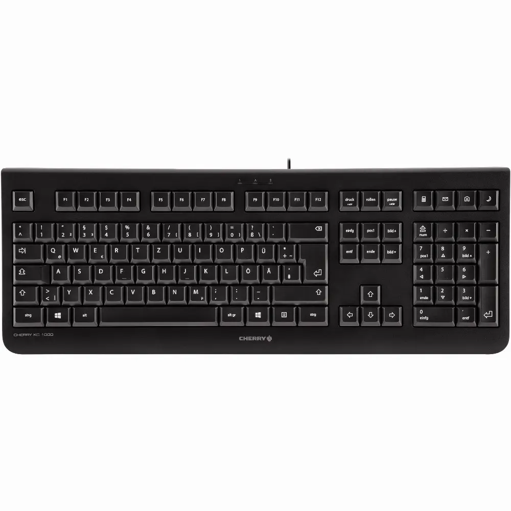 CHERRY KC 1000, Kabelgebundene Tastatur, Schwarz, USB (QWERTZ - DE), Volle Größe (100%), Kabelgebunden, USB, QWERTZ, Schwarz