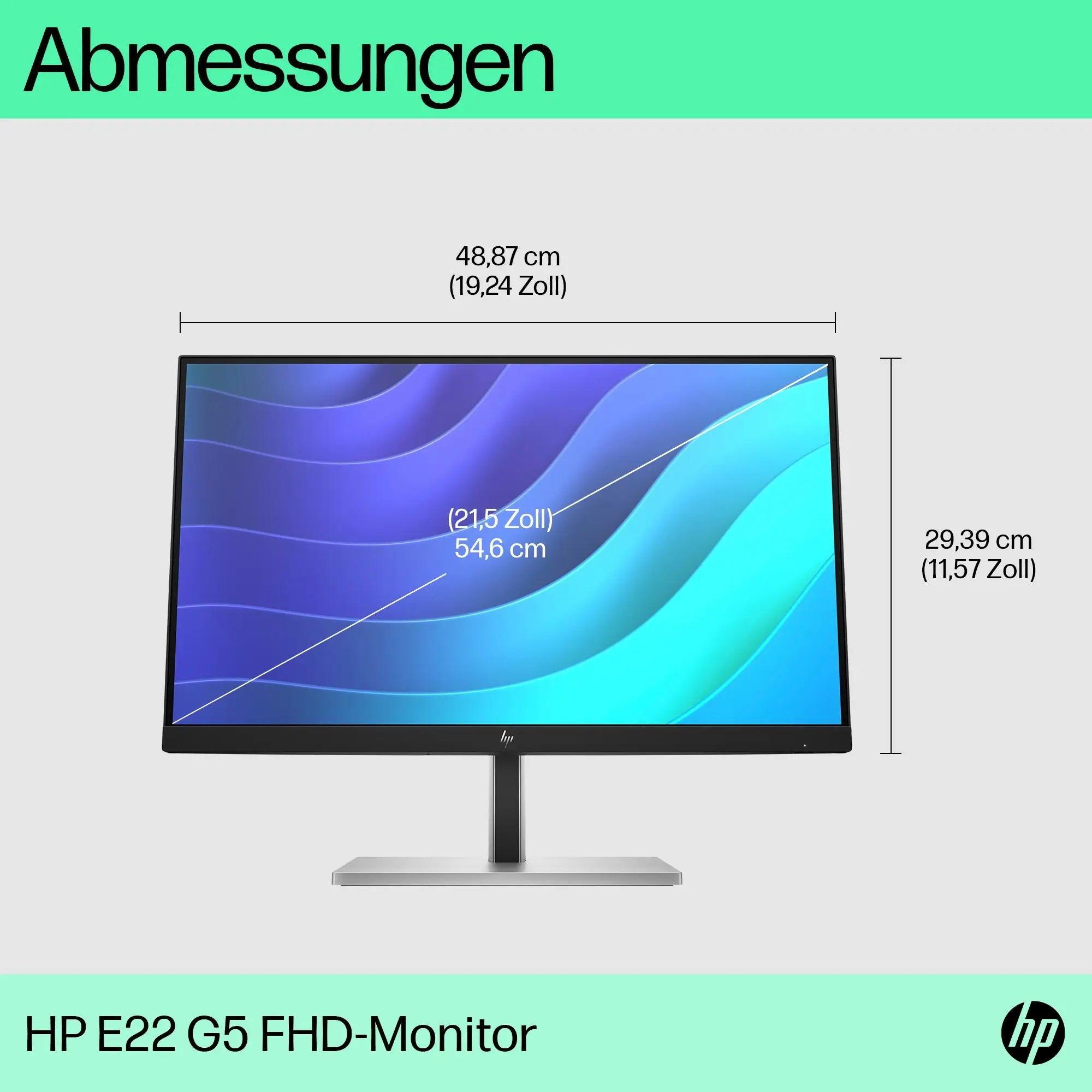 HP E-Series E22 G5 FHD Monitor, 54,6 cm (21.5 Zoll), 1920 x 1080 Pixel, Full HD, LED, 5 ms, Schwarz, Silber