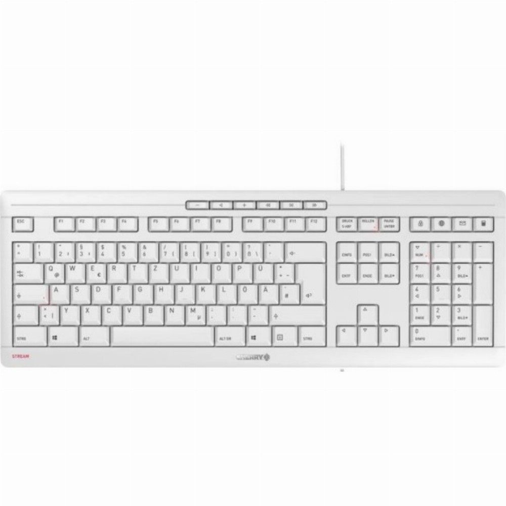 CHERRY STREAM KEYBOARD, Kabelgebundene Tastatur, hellgrau, USB (QWERTY - DE), Standard, USB, Mechanischer Switch, QWERTZ, Weiß