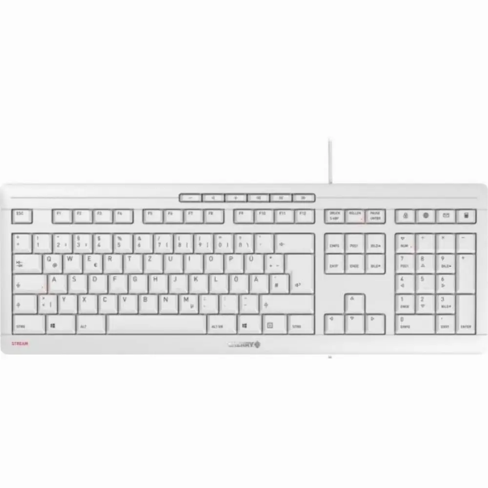 CHERRY STREAM KEYBOARD, Kabelgebundene Tastatur, hellgrau, USB (QWERTZ - DE), Volle Größe (100%), USB, Mechanischer Switch, QWERTZ, Weiß