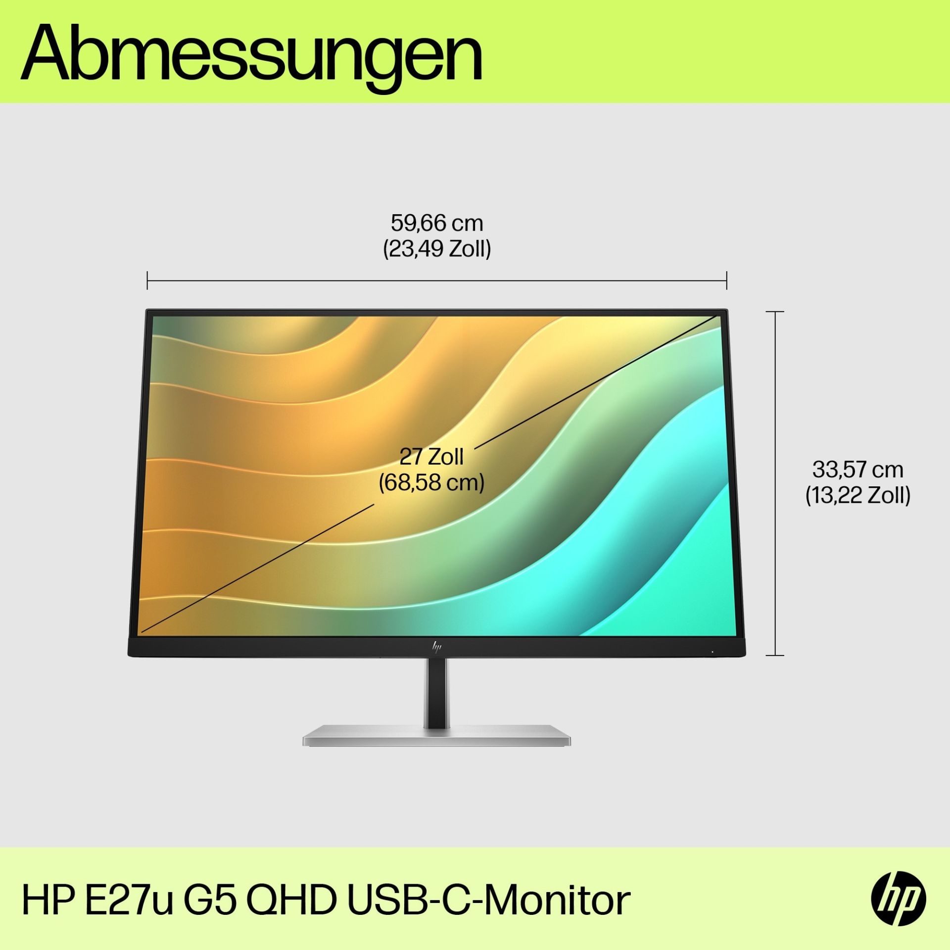 HP E27u G5 QHD USB-C-Monitor, 68,6 cm (27 Zoll), 2560 x 1440 Pixel, Quad HD, LCD, 5 ms, Schwarz