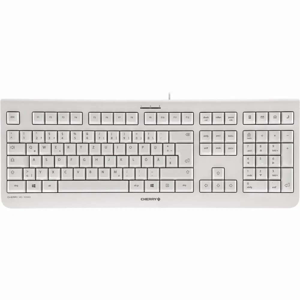 CHERRY KC 1000, Kabelgebundene Tastatur, Weiß Grau, USB (QWERTY - DE), Standard, Verkabelt, USB, QWERTZ, Grau