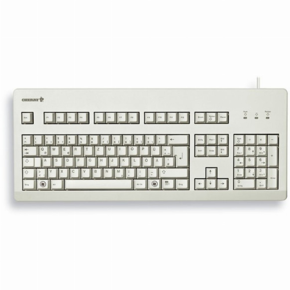 CHERRY G80-3000 Schwarze SWITCH Kabelgebundene Tastatur, Hell Grau, USB/PS2 (QWERTY - DE), Standard, Verkabelt, USB, QWERTZ, Grau