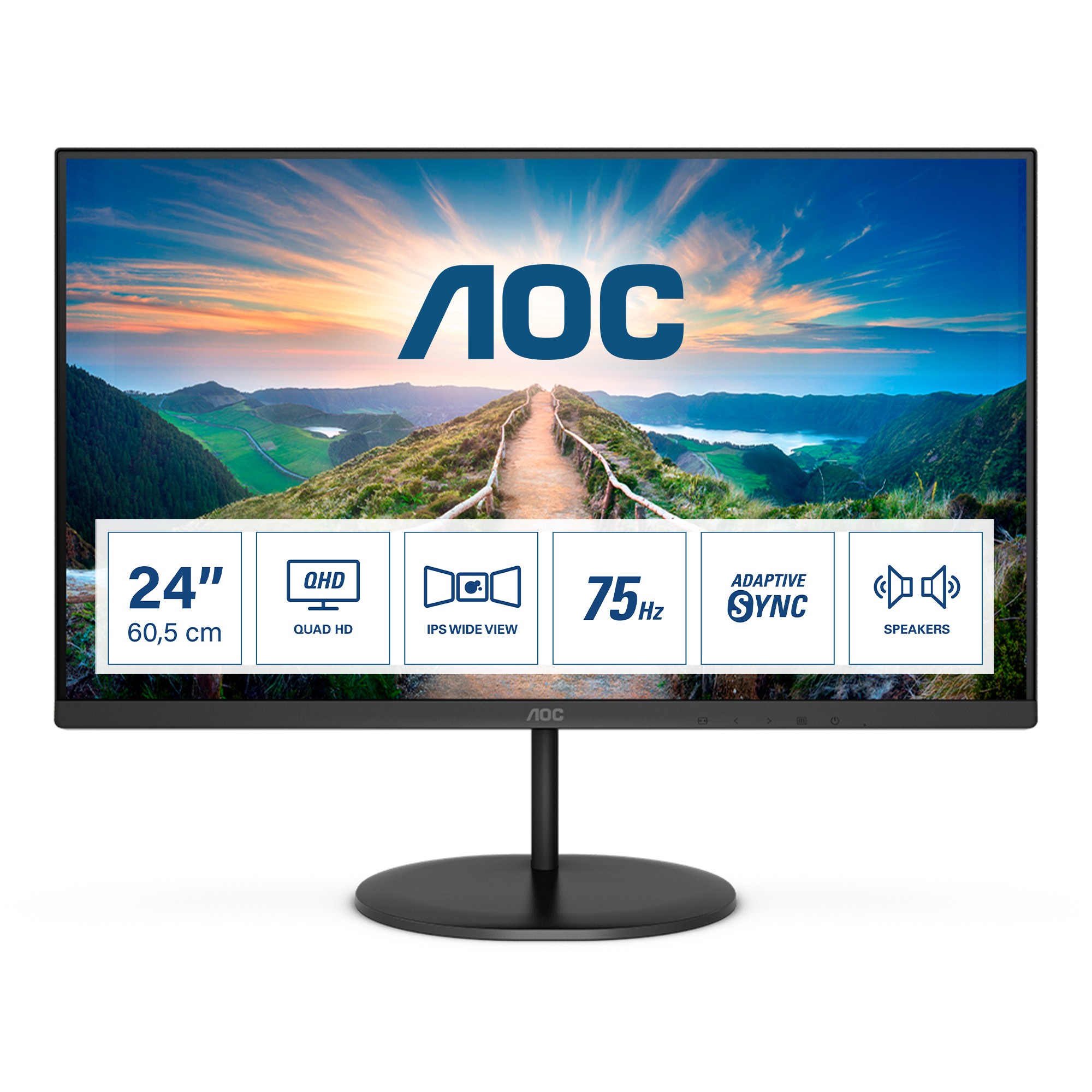 AOC V4 Q24V4EA, 60,5 cm (23.8 Zoll), 2560 x 1440 Pixel, 2K Ultra HD, LED, 4 ms, Schwarz