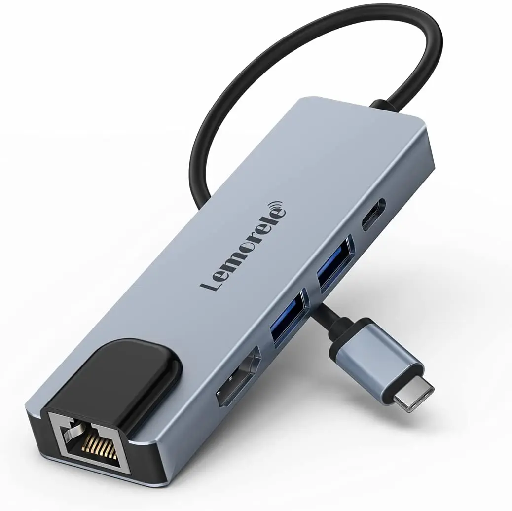 5 in 1 USB-C Hub Multiport Adapter mit 4K HDMI, RJ45 Ethernet, 2x USB 3.0 Ports 100W PD